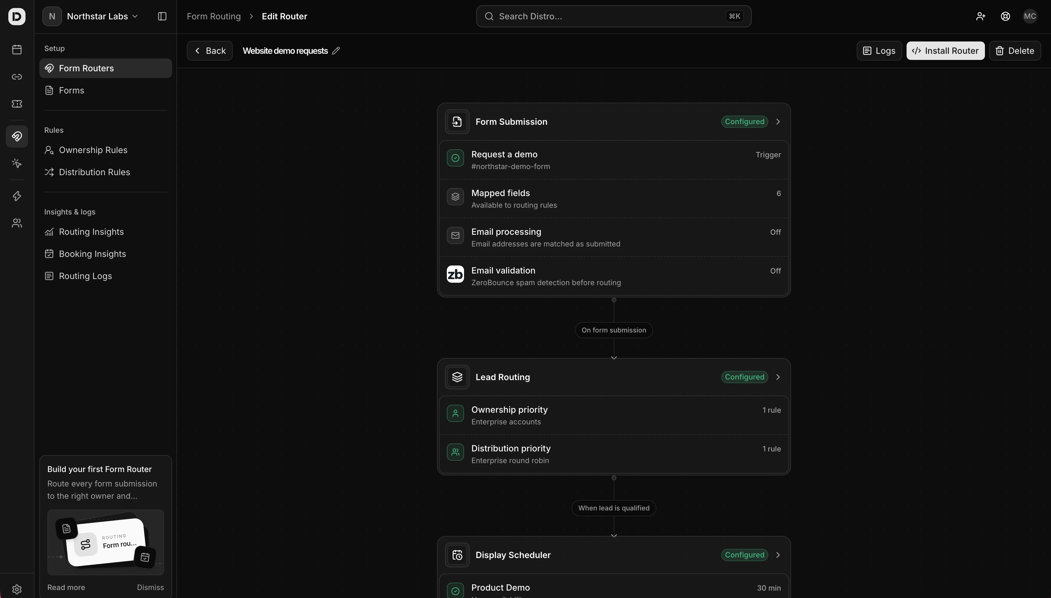 Distro form router workflow editor
